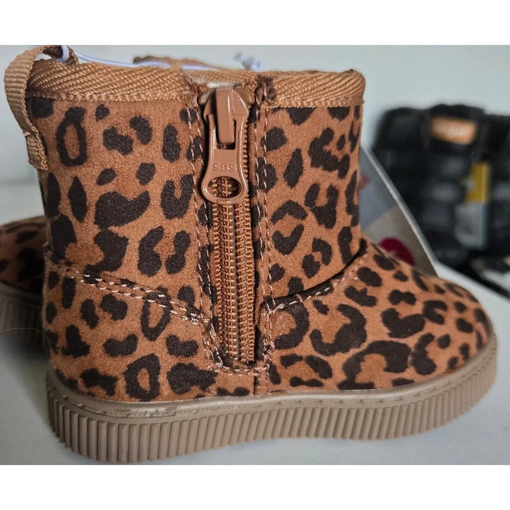 Cat & Jack Toddler Girls Leopard Print Faux Fur Lined Ankle Boots Brown Size 5